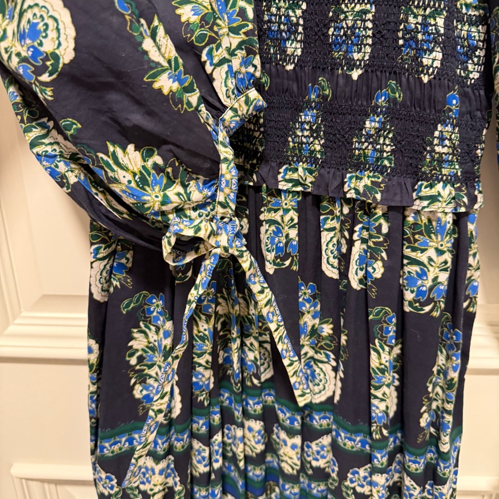 Cara Cara Jazzy Dress XS Paisley Emerald Blue Floral Puff Sleeve Midi - Picture 9 of 9